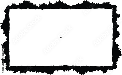 Abstract heavy black border element with rough tattered edges and distressed paper texture effect vector