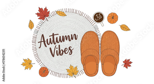 Cozy autumn vibes with stylish tan loafers and falling leaves decoration