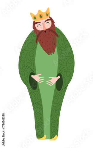 One of three kings Gaspar isolated on transparent background. Hand drawn flat vector illustration. Cartoon character. Epiphany Day, Christmas design element, clip art
