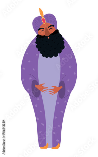 One of three kings Balthazar isolated on transparent background. Hand drawn flat vector illustration. Cartoon character. Epiphany Day, Christmas design element, clip art