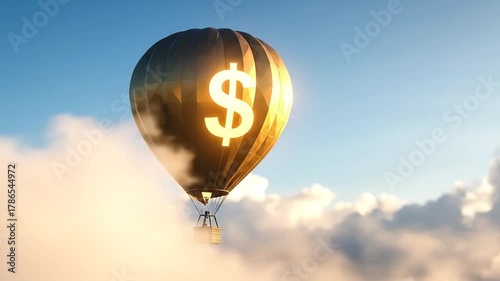 Golden Dollar Balloon Ascending Through Clouds, Financial Success