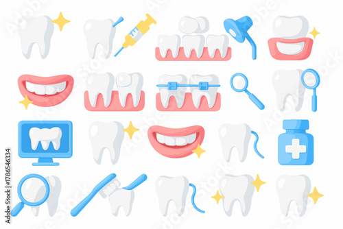 Dental Care and Hygiene Icons – Healthy Teeth and Oral Treatment Set