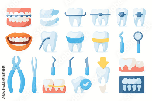 Orthodontic and Dental Tools Set – Teeth Treatment and Oral Care Illustration