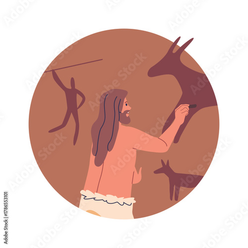 Fearful stone age man hunting