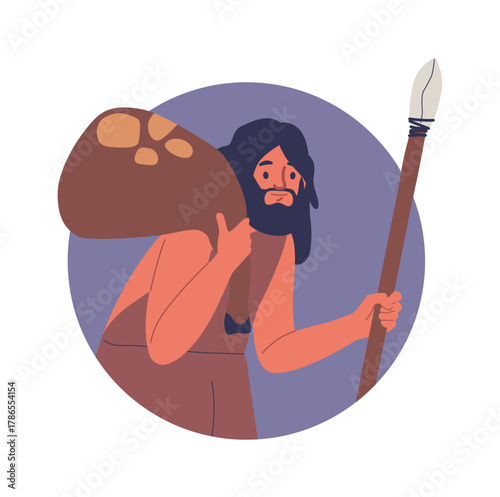 Caveman carrying prey round frame