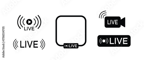 Live streaming icons play button camera and broadcast symbols Isolated On Transparent Background