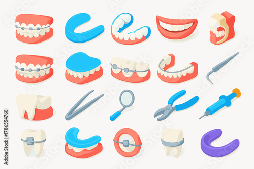 Orthodontic Treatment Icons – Dental Tools and Oral Health Equipment Set
