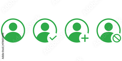 Four Green User Profile Icons With Different Symbols Isolated On Transparent Background