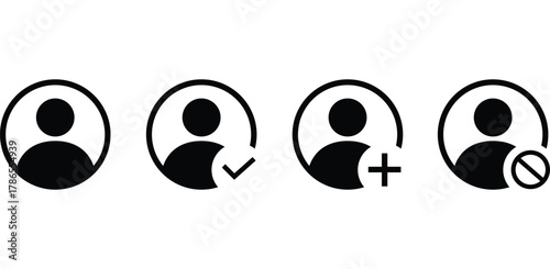 Four Black User Profile Icons With Different Symbols Isolated On Transparent Background