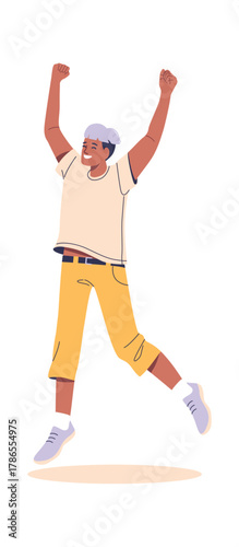 Happy joyful man jumping celebrating