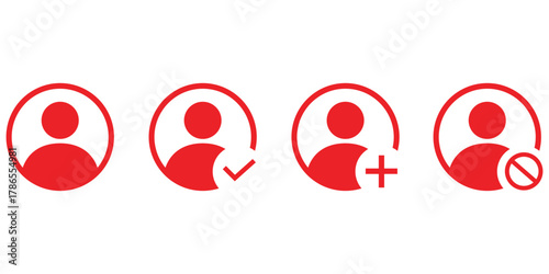 Four Red User Profile Icons With Different Symbols Isolated On Transparent Background