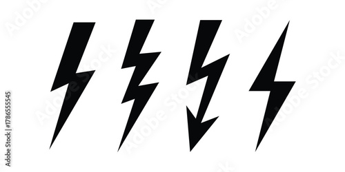Four Black Lightning Bolt Icons On Transparent Background