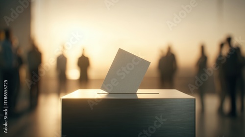 Voting concept with ballot box and blurred voters in the background