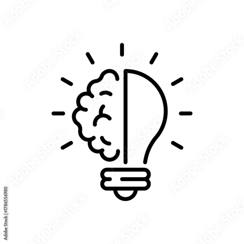 Brain and lightbulb vector icon. editable line icon in outline style for creativity