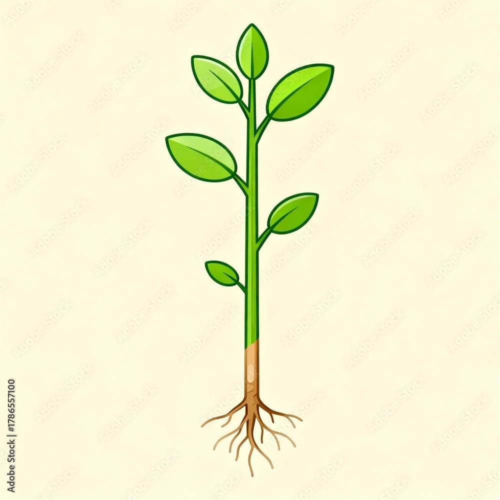 Fototapeta premium Green seedling with leaves and roots on light background 