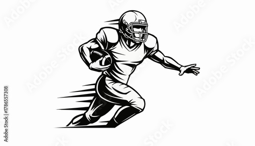 Powerful football player speeding down the field with the ball in hand illustration