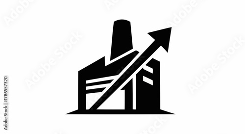 Rising factory arrow shows growth and industrial success, a modern business concept