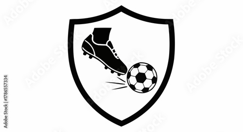Dynamic soccer emblem featuring a powerful kick and shield, perfect for team branding