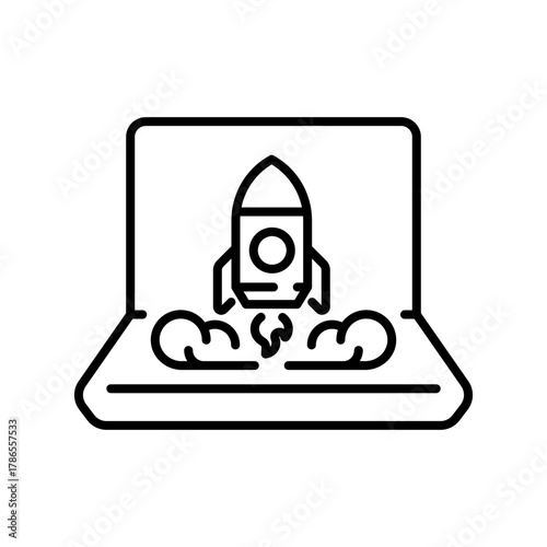 Rocket launch vector icon. editable line icon for startup concepts