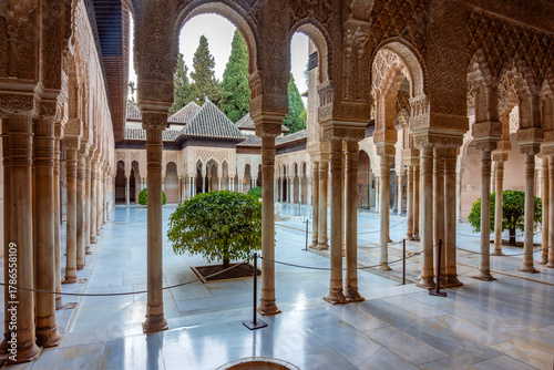 Court of Lions in Nasrid palace of Alhambra, Granada, Spain