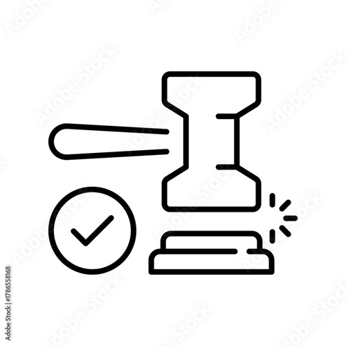 Gavel vector icon. editable linear justice symbol, simple outline illustration