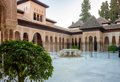 Court of Lions in Nasrid palace of Alhambra, Granada, Spain
