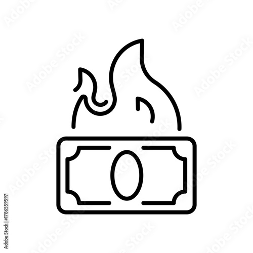 Money burning vector icon. editable line icon style for finance, loss, economy, fee