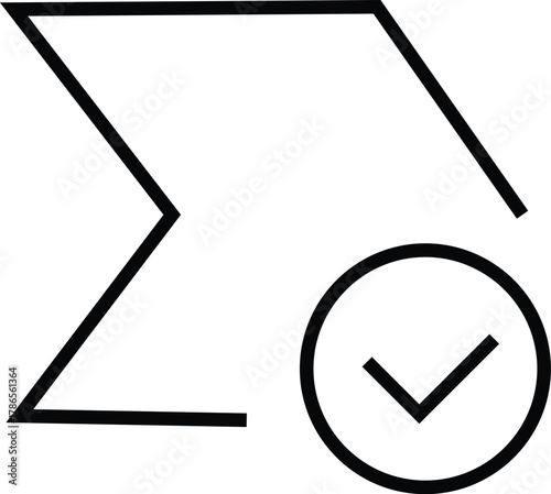 Summation symbol with check mark in circle isolated