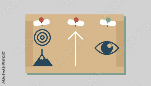 A minimalist vision board pinned with only a few key images and phrases representing clarity of focus and intention.