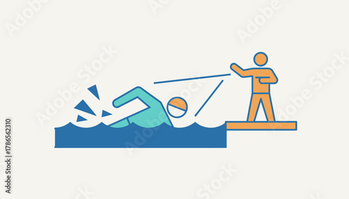 A swimmer practices stroke techniques in a pool with a coach observing from the deck and offering realtime feedback.