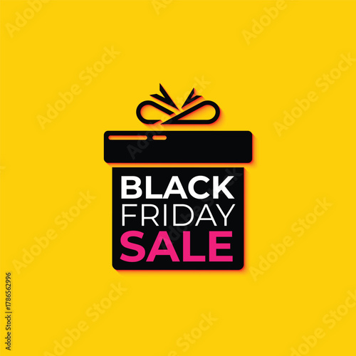 Black friday sale gift on yellow background