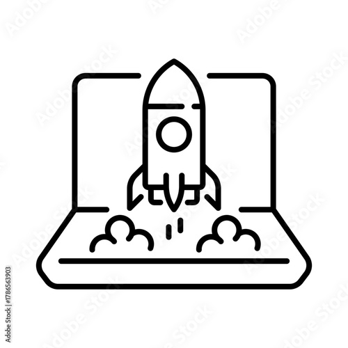 Rocket vector icon. editable line icon, outline minimalist space symbols for launch