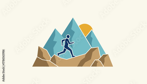 A runner navigating rocky terrain with a breathtaking mountain view in the distance showcasing the rugged beauty of nature.