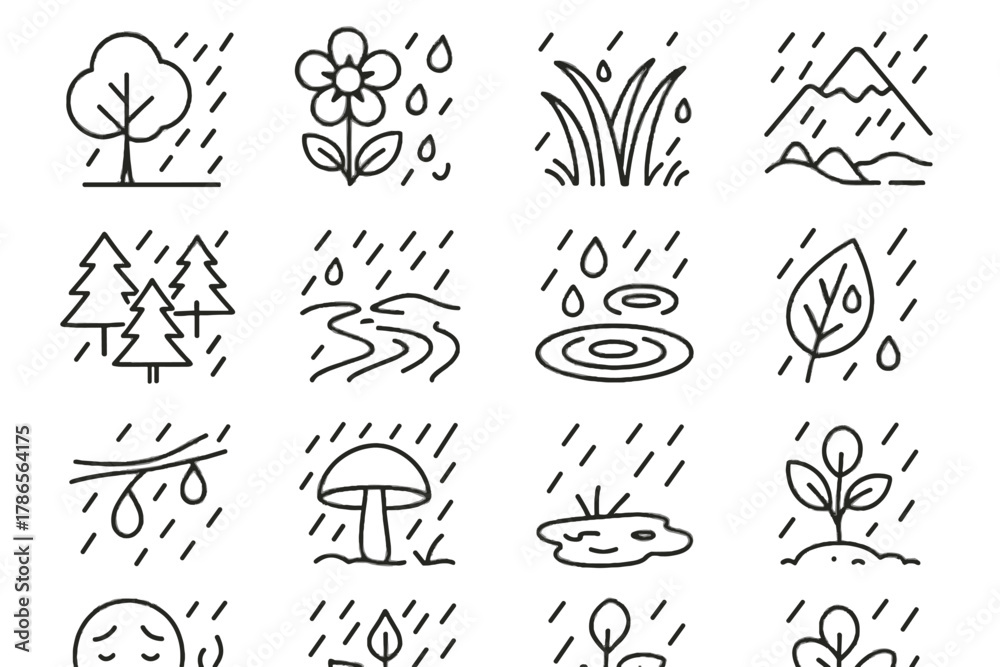 Fototapeta premium Plant drops icon rainy grass day vector rain lake raindrops water leaf