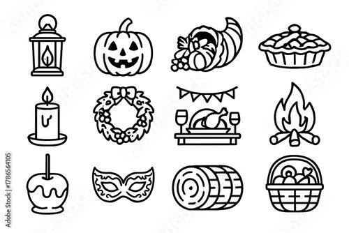 Basket icons decorated candy hay holiday autumn bale icon wreath table cornucopia