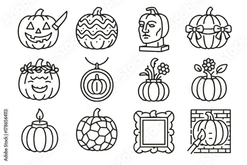 Holder painted vector icon carving sculpture pumpkin vase art jewelry frame