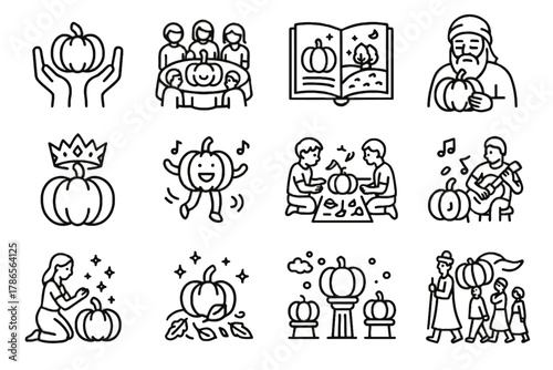 Leaf icon competition games icons storybook offering pumpkin vector family festival dance