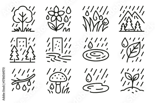 Tree ground drops leaf rain water plant day icon flower rainy icons