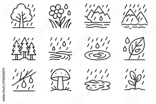 Leaf vector rainy raindrops day icon plant rain mountain tree drops river