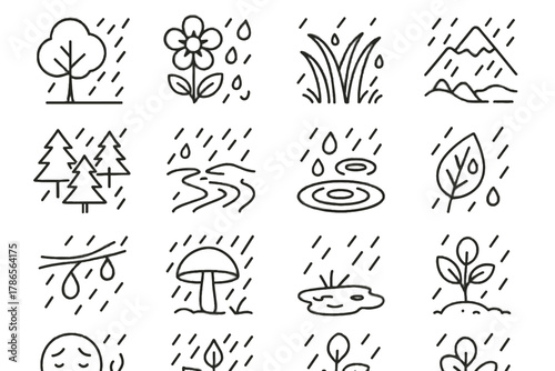 Plant drops icon rainy grass day vector rain lake raindrops water leaf