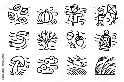 Pumpkin icons lantern autumn vector scarecrow icon child wind gusty windy swaying