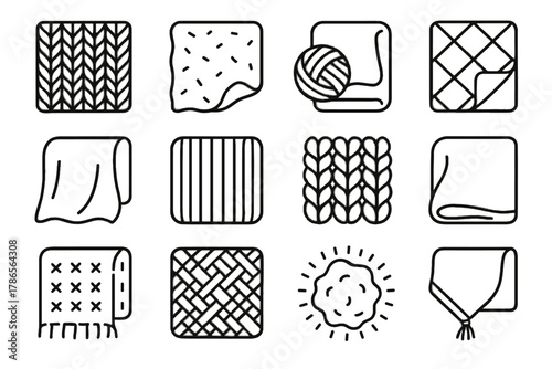 Detail blanket knitted stitching soft ribbed icons knit icon fleece vector texture