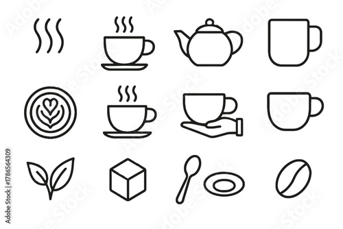 Simple drink steaming icon swirl cup hot icons cube bean tea leaves