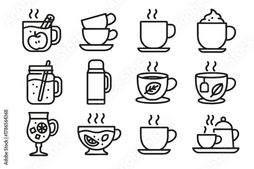 Jars warm wine drink flasks vector mulled bowl icon market tray icons