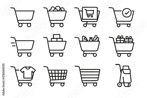 Icons metal online checkout cart trolley icon shopping groceries wooden vector foldable