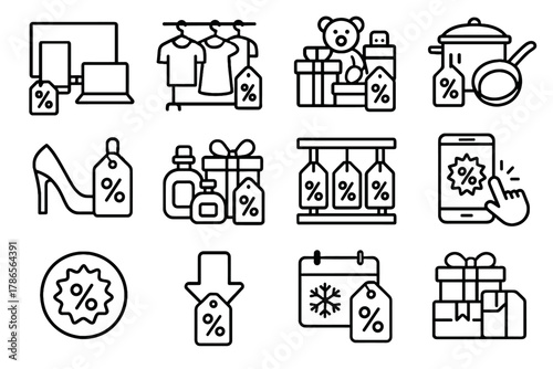 Vector boxes kitchenware online toy friday icon black clothing stickers gift price
