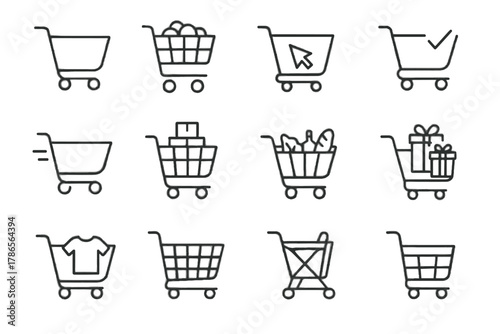 Boxes icons trolley cart checkout shopping vector wooden online clothes icon