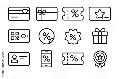 Vector reward shopping code promo set coupon icon voucher sticker card item