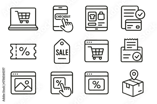 Online input package to banner vector icons shopping smartphone digital browsing icon