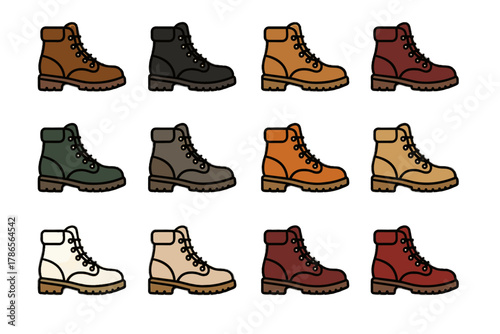 Orange beige red icon grey mustard burgundy boot green brown colorful vector